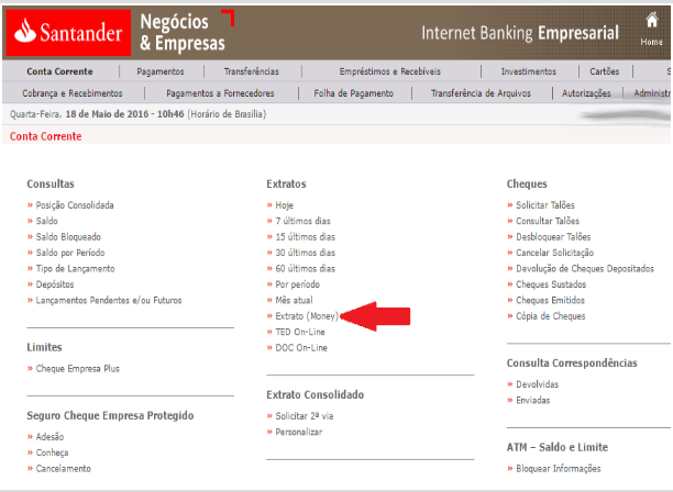 Como exportar o extrato bancário em arquivo OFX no Santander