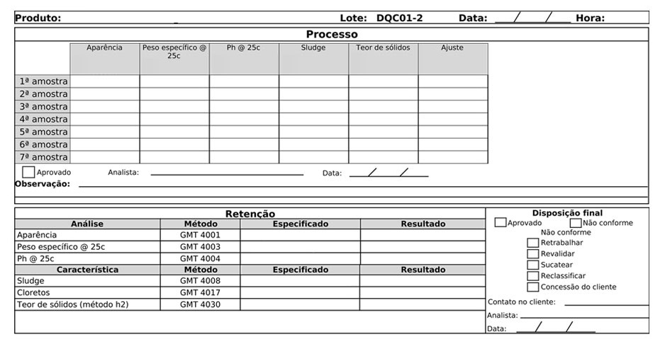 Exemplo de plano de inspeção gerado pelo sistema Nomus