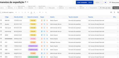 Romaneio de expedição no Nomus ERP Industrial